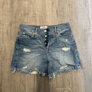 Free people mid rise long denim shorts